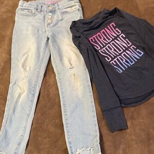 2pc bundle Girls 6x/7 Place Button Blue Jeans/ Runway 6/7 Long Sleeve Top